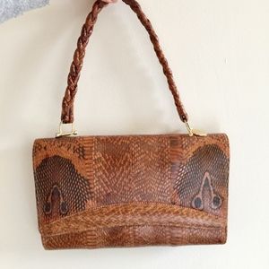 Vintage tan and brown snakeskin top handle bag